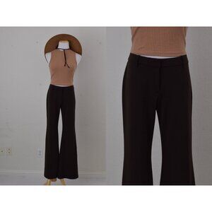 Vintage 90s Chocolate Brown Polyester/Spandex Stretch Pants size 10 REG | 32 wai
